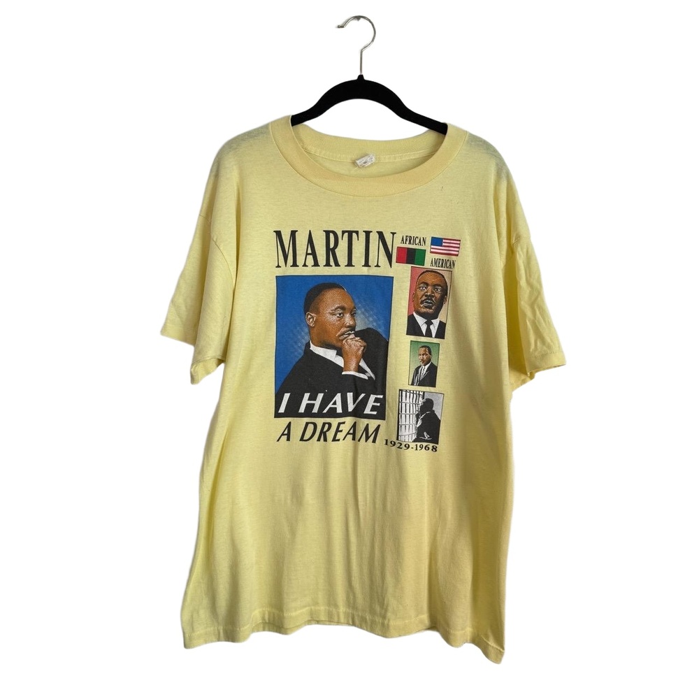 VTG 90s Martin Luther King MLK T-Shirt One Size Yellow Dream Singlestitch